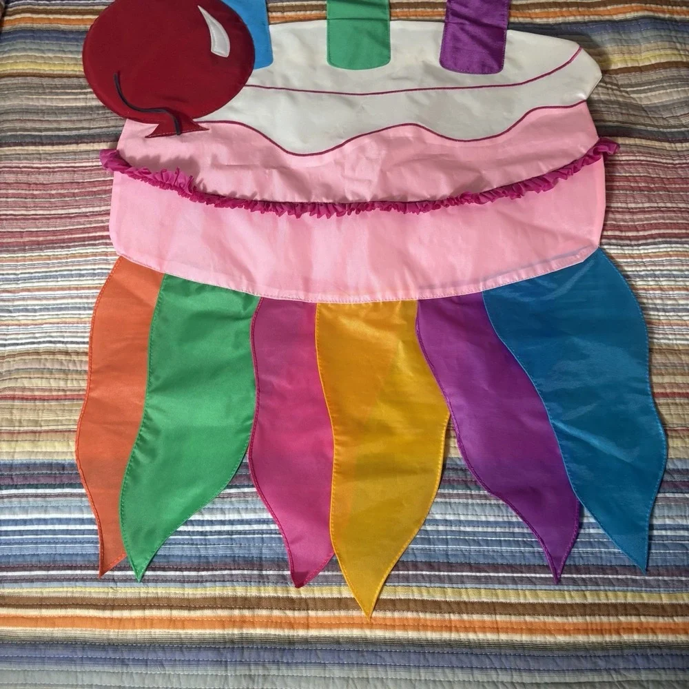 House Flag Happy Birthday Double Sided Banner 28 x 48 Colorful Cake & Balloons